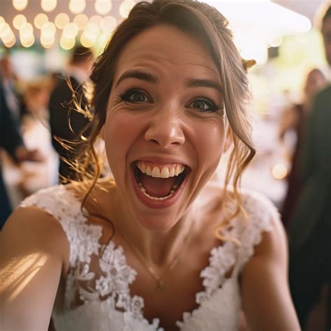 Premium Photo Happy Bride Takes A Selfie In Her Wedding Generative Ai