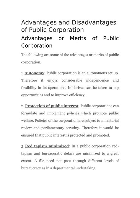 Advantages And Disadvantages Of Public Corporation Advantages And