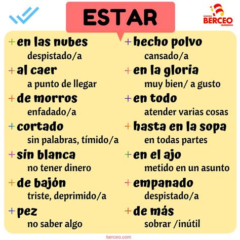 Expresiones En Español Con El Verbo Estar Learning Spanish Spanish