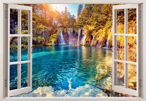 3d Window View Lake And Forest Landscape Wall Mural 3d Etsy
