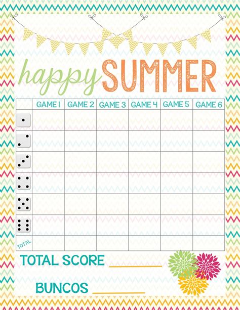 Free Printable Bunco Score Sheets Summer
