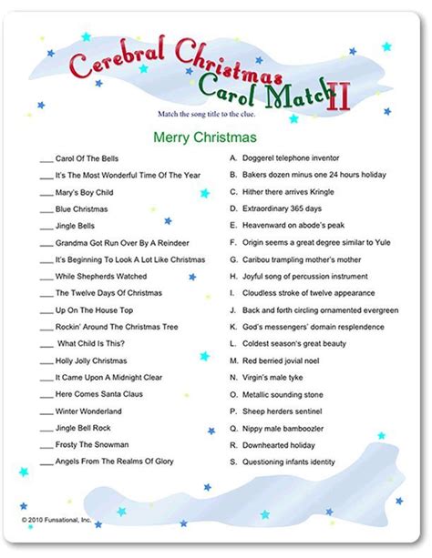 Christmas Carol Matching Game Best Kids Worksheet Template