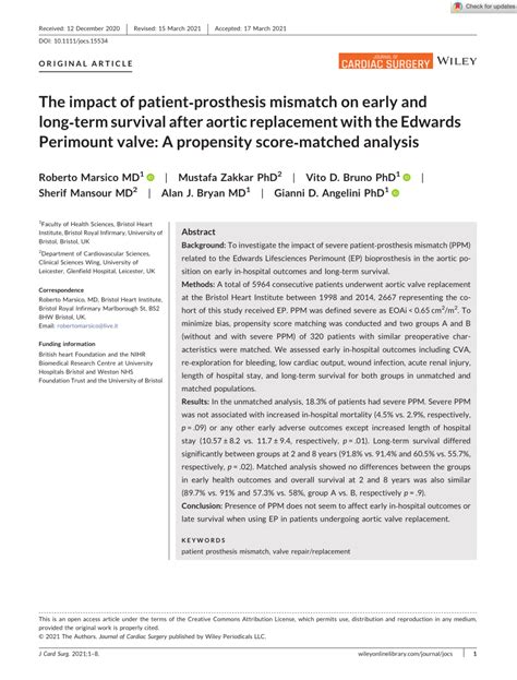 Pdf The Impact Of Patient‐prosthesis Mismatch On Early And Long‐term