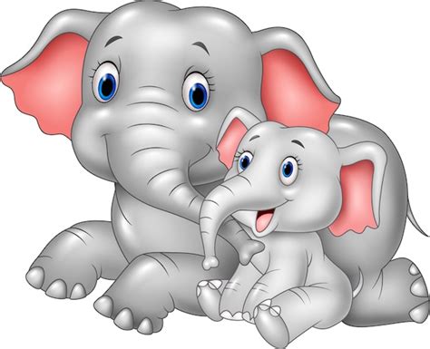 Cartoon Mother And Baby Elephant Premium Vector