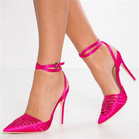 Hot Pink Satin Straps Stiletto Heels Sexy Pointy Toe Slingback Pumps