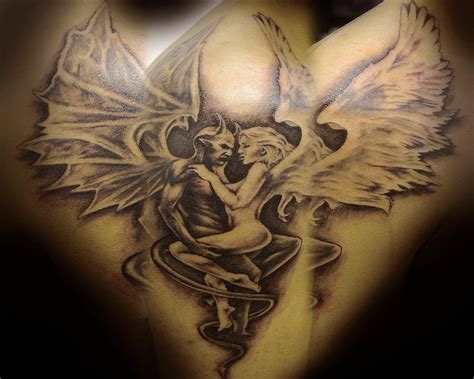 excellent angel and devil demon with wings tattoo from love tattoos tattoo