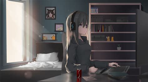 Anime Girl Headphones Working 4k Hd Anime 4k Wallpapers Images