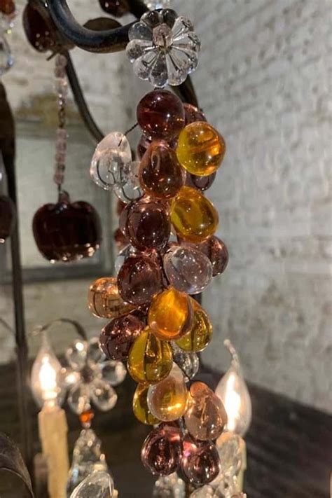 Authentic old french wrought iron and tole chandelier, amber crystal prisms. Antique French Wrought Iron Chandelier with Multicolored ...