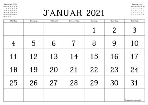 Kalender 2021 Zum Ausdrucken Kostenlos Monatlich Kalender 2021 Zum