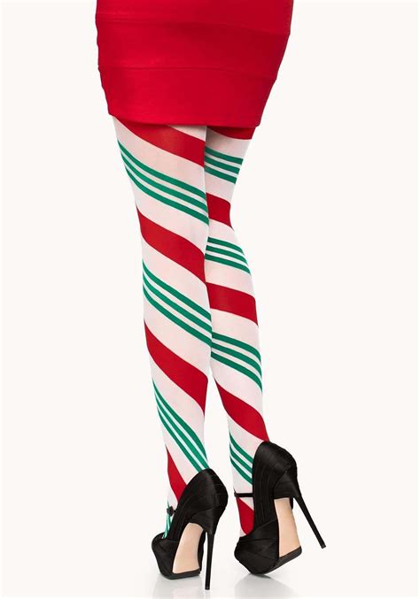 Red And Green Candy Cane Striped Tights