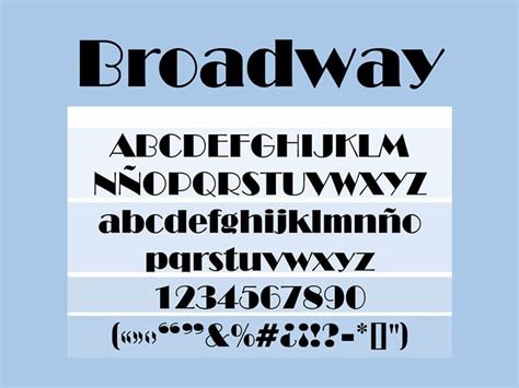 Broadway Font Regular Style Alphabet Numbers Letters Vector Art File