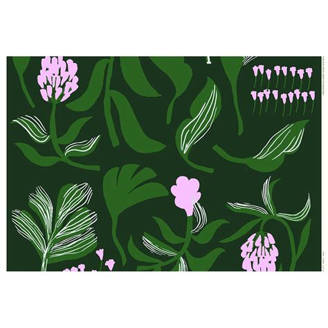Marimekko Kasvio Green / Lilac Fabric - Marimekko Cotton Fabrics