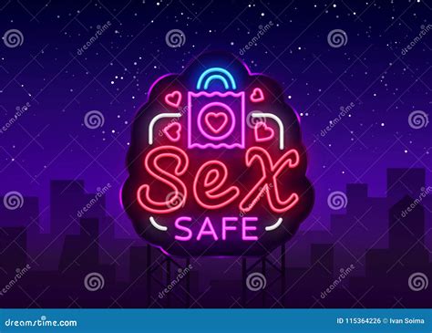 Safe Sex Design Template Safe Sex Condom Concept For Adults In Neon Style Stock Vector