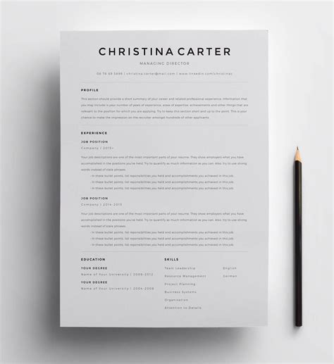 Creative Resume Template Minimalist Resume Resume Modern Etsy In Minimalist Resume