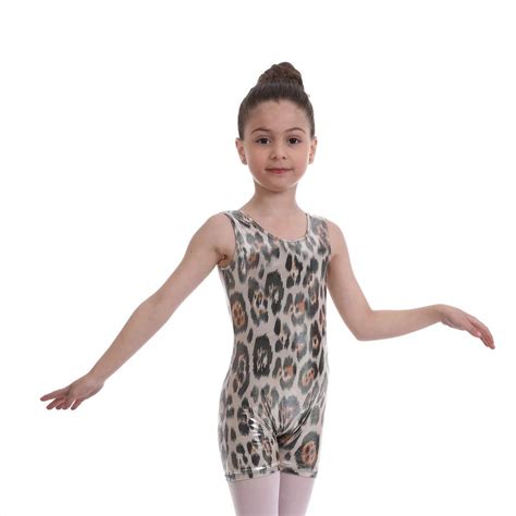 Leotards For Girls Gymnastics With Shorts Sparkle Leopard Print Dance
