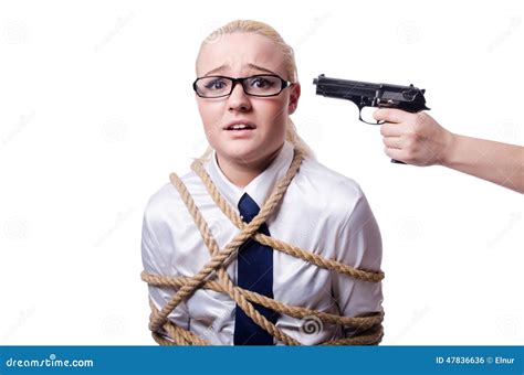 Businesswoman Tied Up With Rope Isolated Stock Photo Image 47836636