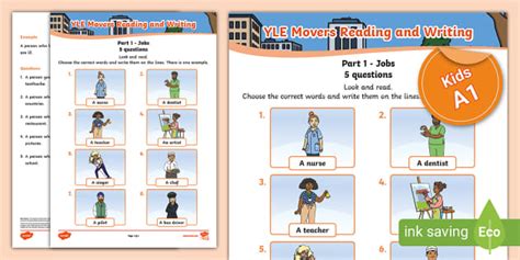 Esl Yle Movers Reading And Writing Part 1 Activity Sheet Jobs Kids A1