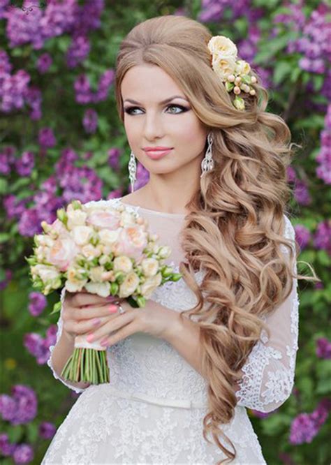 Gallery Wavy Long Wedding Hairstyle With Pastel Flowers Deer Pearl
