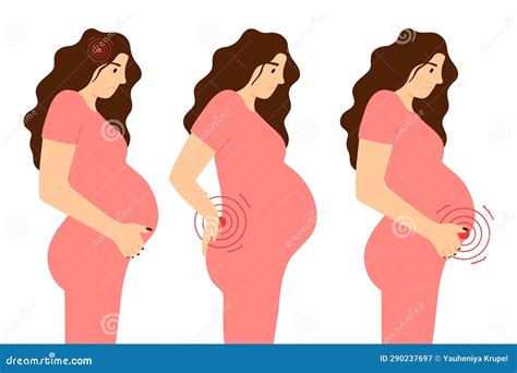 Set Of Pregnant Women With Back Stomach And Head Pain Collection Of
