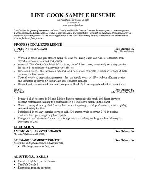 Line Cook Resume Template