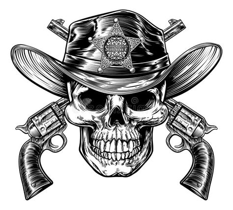 Skull Sheriff And Pistol Hand Guns Stock Vector Illustration Of Star