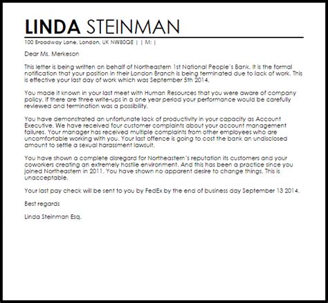 Termination Letter Due To Lack Of Work | LiveCareer