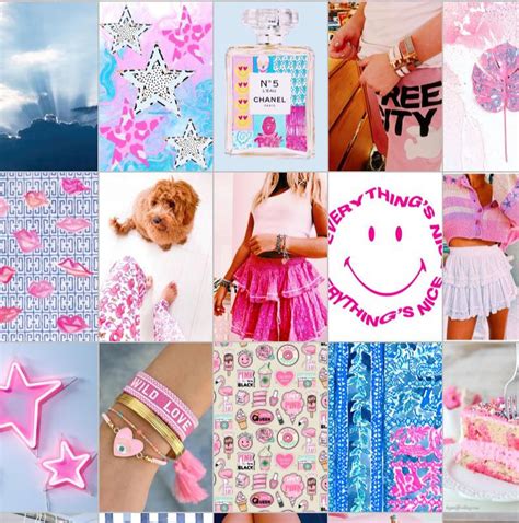 Printed Preppy Collage Kit Pink Photo Wall Collage Kit Teen Etsy