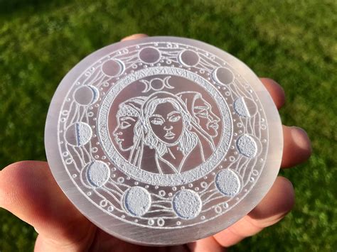 Hecate Hekate And Moon Phase Engraved On To Selenite Hekate Goddess Crystal Charging Etsy