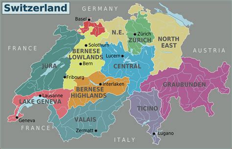 Large Detailed Regions Map Of Switzerland Switzerland