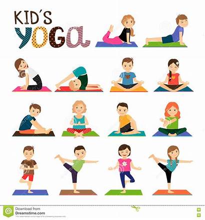 Yoga Poses Children Icons Vector Different Smiling