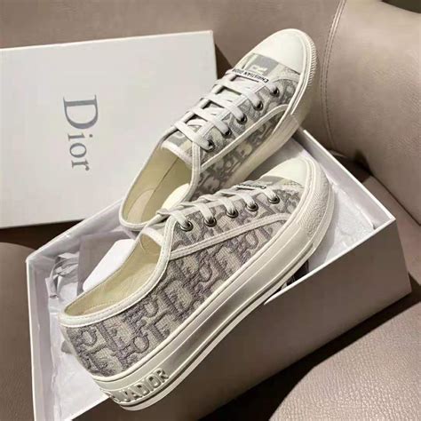 Dior Women Walkndior Sneaker Gray Dior Oblique Embroidered Cotton Lulux