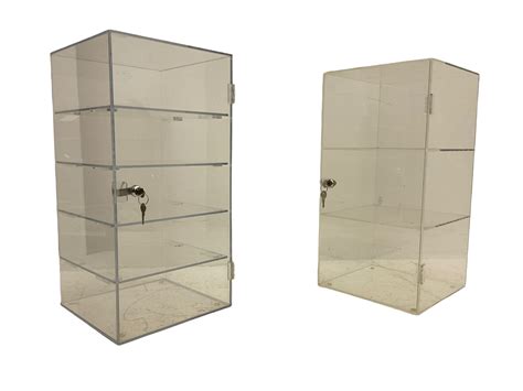 Two Perspex Display Cabinets Lockable And Fitted With Shelves The