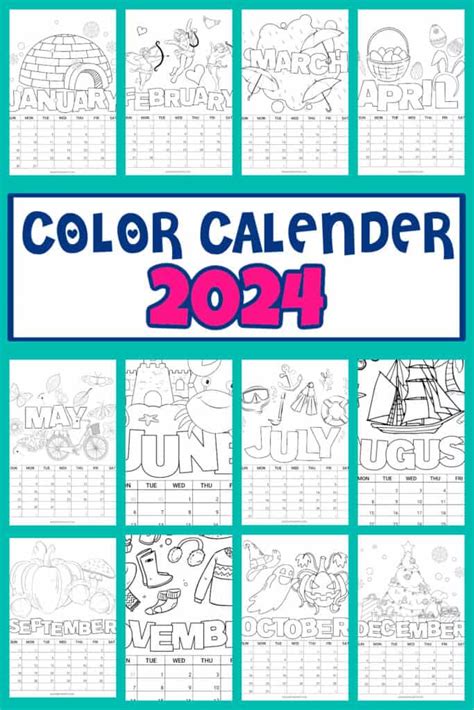 2024 Printable Coloring Calendar For Kids Made With Happy