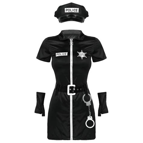 déguisement de policier sexy femme mini robe avec bonnet et poignets insigne hard n heavy