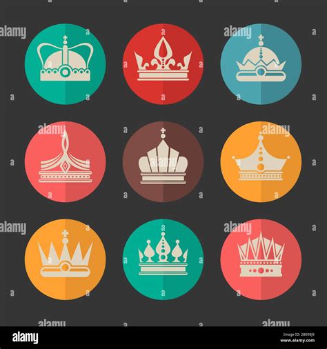 Vector Royal Crowns Icons Set Symbol Classic Coronation To Emperor