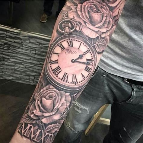 Top 55 Best Rose Tattoos For Men Improb Tatouage Horloge Tatouage