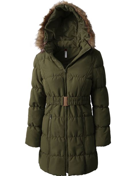 Ma Croix Womens Quilted Puffer Coat With Belt Lightweight Detachable
