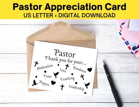 Printable Pastor Appreciation Card Pastor Thank You Card Pastor Word