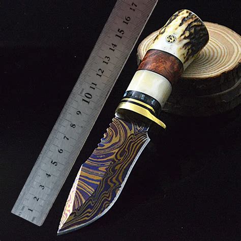Colorful Damascus Steel Corrugated Fixed Blade Knife Survival Hunting Knives Camping Tactical