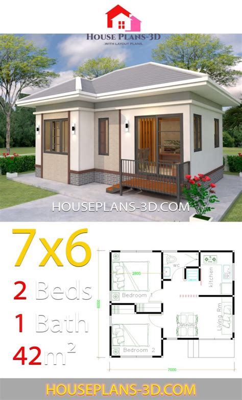 House Plans 7x6 With 2 Bedrooms Hip Roof Samphoas Plan