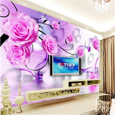 Beibehang Custom Photo Wall Stickers 3d Roses Reflection Stereo Tv
