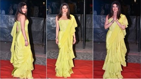 Priyanka Chopra Dazzles In Lime Green Saree Worth ₹78k At Parineetis Engagement Fashion