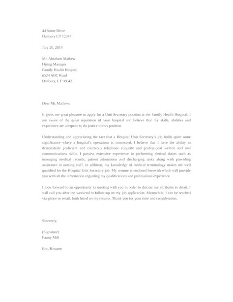 Letter to replace secretary : Hospital Unit Secretary Cover Letter Samples and Templates