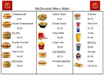These math worksheets are great for any classroom. Menu Math- Mcdonalds | Math Rocks! | Pinterest