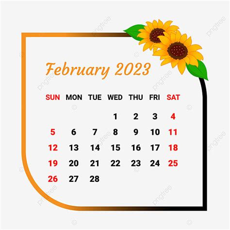 Calendario De Febrero De 2023 Con Marco De Flores Png Calendario
