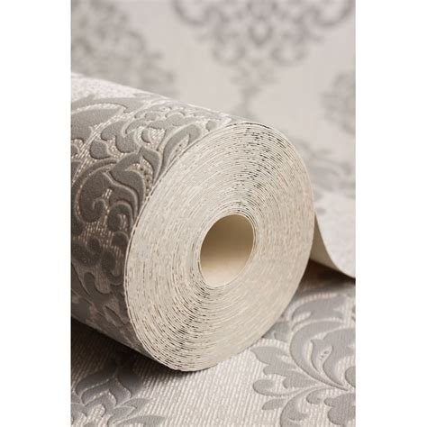 Graham And Brown Midas 56 Sq Ft Grey Vinyl Textured Damask Unpasted
