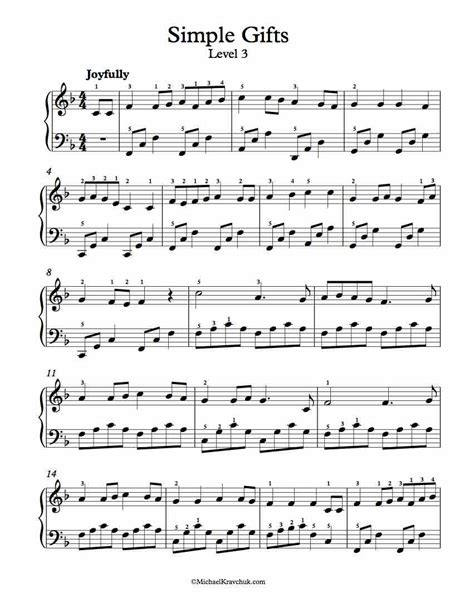 Free sheet music, scores & concert listings. Free Piano Arrangement Sheet Music - Simple Gifts