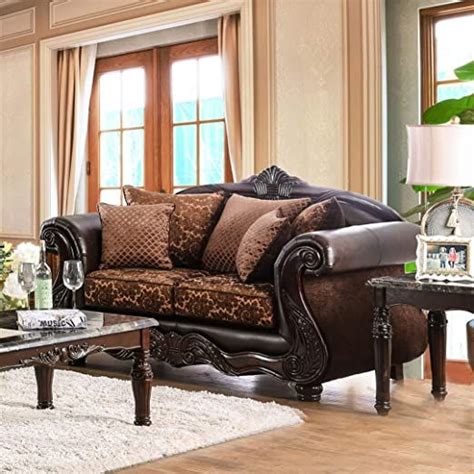 Traditional Brown Loveseat Floral Rustic Transitional Pattern Fabric