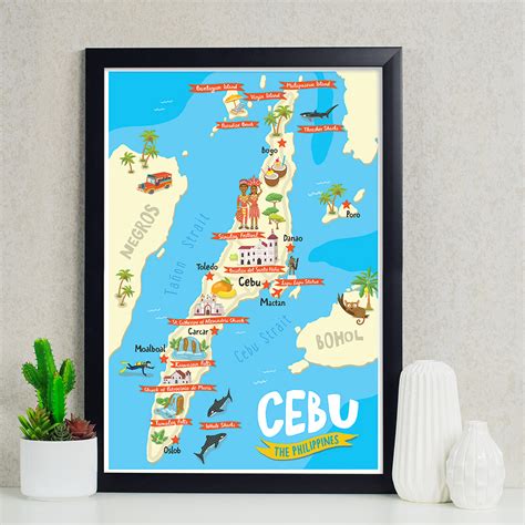 Cebu Illustrated Map Poster Pinspired Philippines