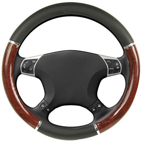 Km World Black Dark Wood Steering Wheel Cover With Woodgrain Design And